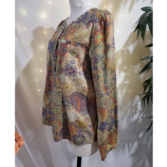 Orvis Womens Paisley Boho Mandala Shell Button Blouse Size 16 Multicolor Hippie - Picture 2 of 12